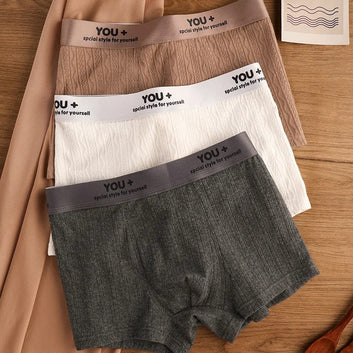 Breathable Mid-waist Men Boxer Cotton Men Underwear Jacquard Texture Boxer